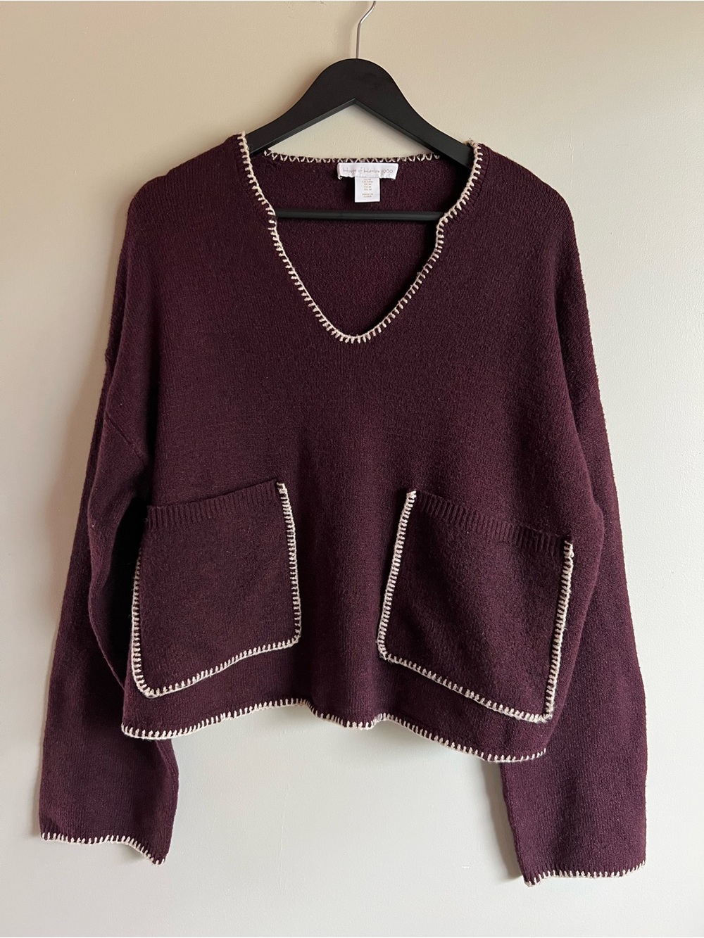 House of Harlow 1960 Cropped Sweater Medium Burgundy Contrast Trim Size Medium